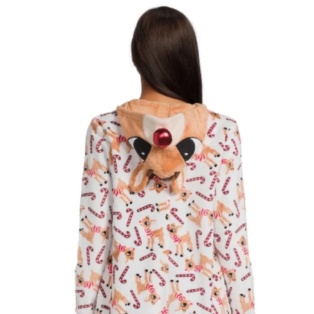 NWOT Rudolph the Red-Nosed Reindeer Super Minky Union Suit Pockets Hood - Picture 3 of 4